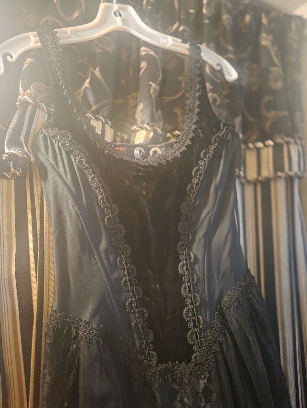Vintage 90s Goth Tripp NyC Maxi Corset Dress Black Lace, Velvet, Princess Vamp - Picture 10 of 14